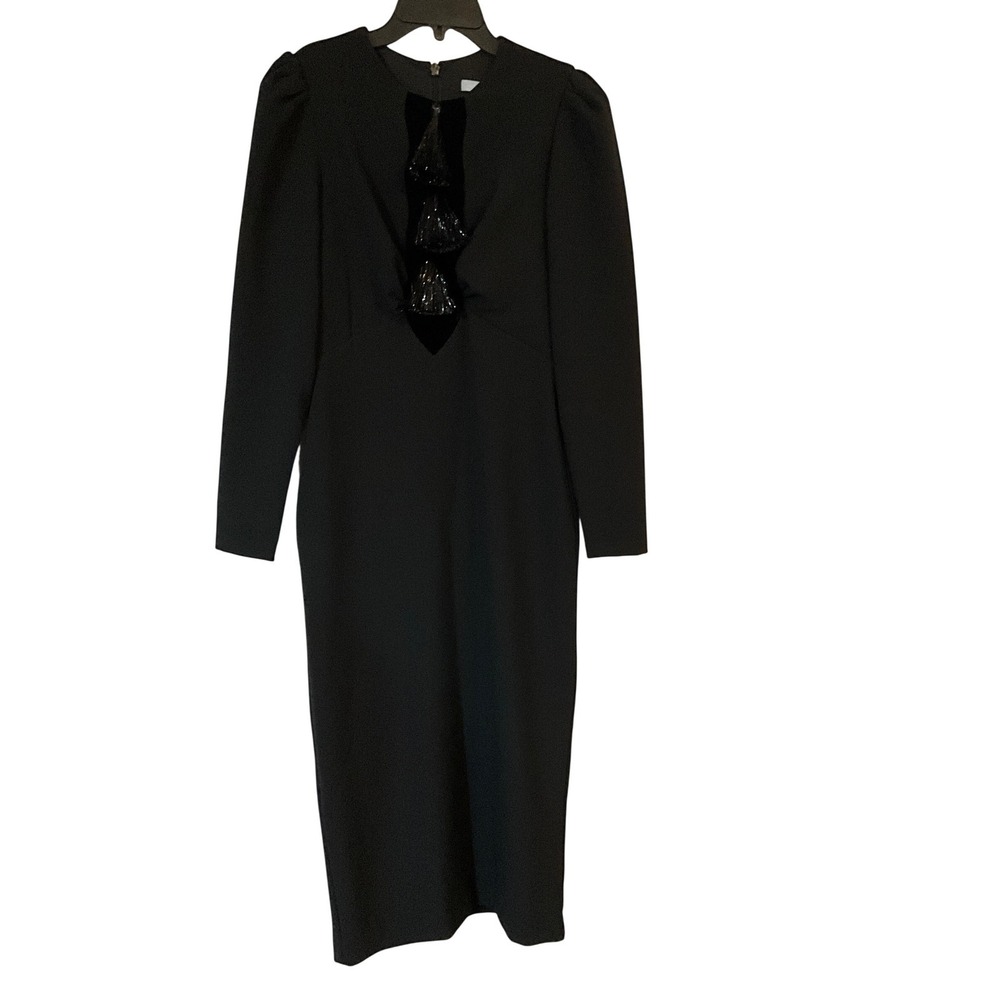 Antonio Melani Black Velvet Midi Dress Long Sleeve size 4